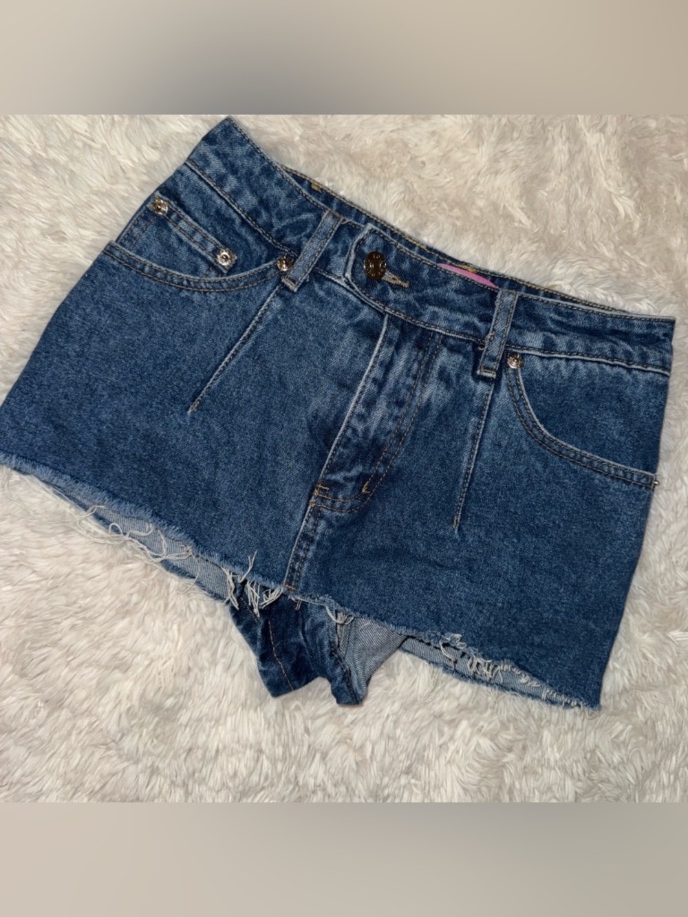 Edikted Dark Blue Denim Frayed Hem Women's Shorts